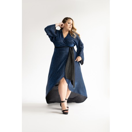 NAVY & BLACK LUREX WRAP DRESS