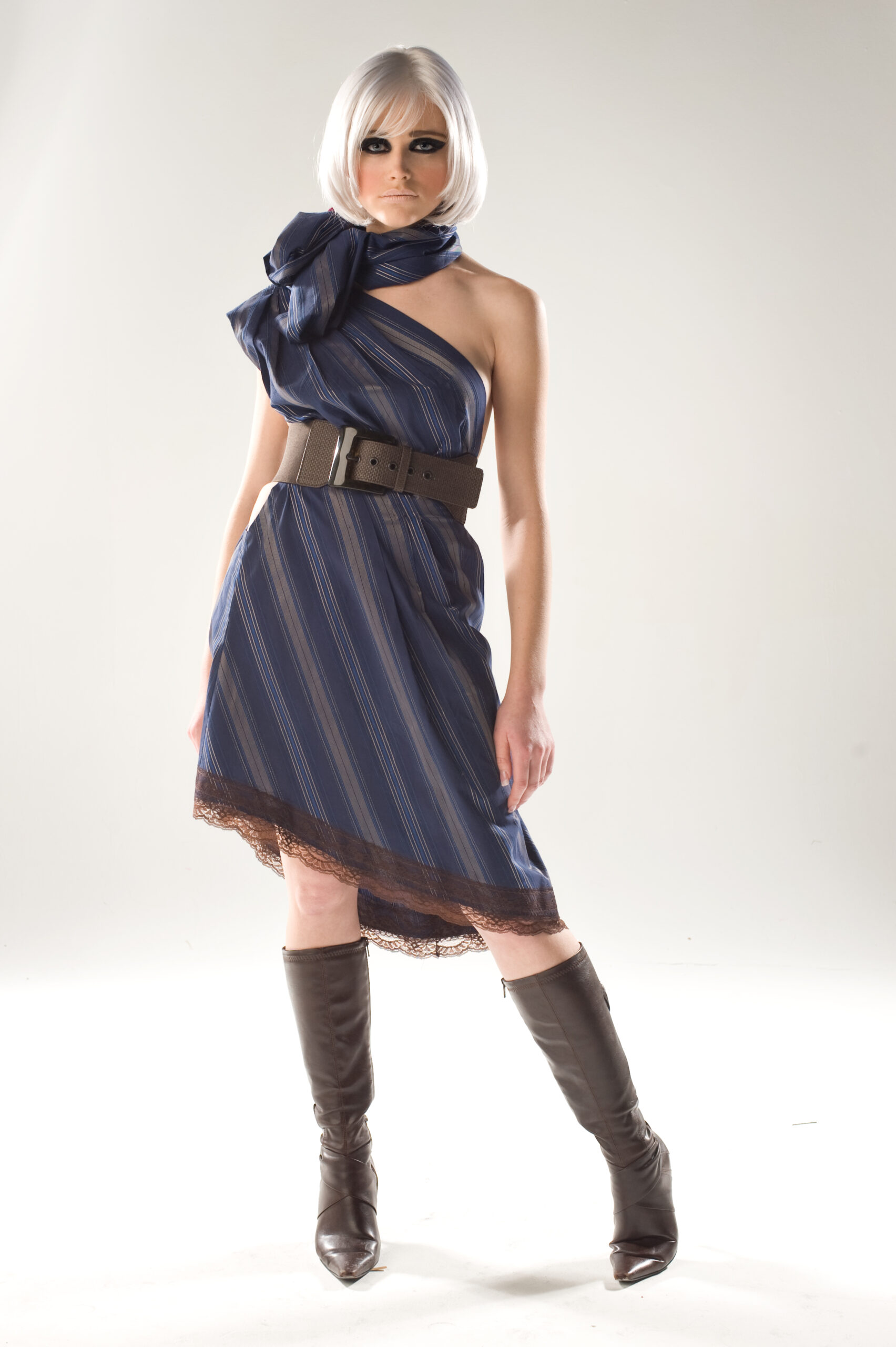 Diagonal Sleeveless Neck Scarf Dress