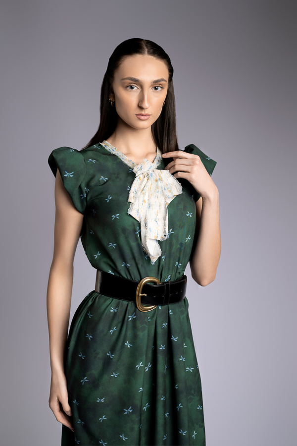 Evergreen and Creme Lace Front Dress