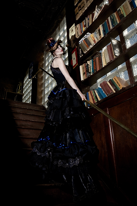 Little Black and Blue Can-can-Inspired Lace Cocktail Dress + Sculpted Hat