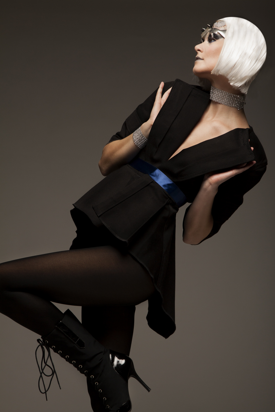 Black 3/4 Sleeve Peplum Wrap Blouse