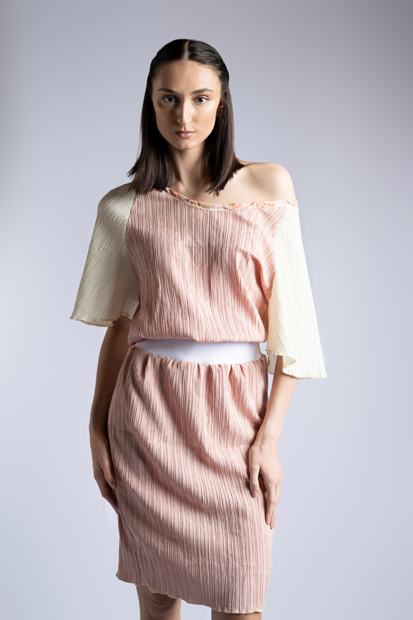 Blush and Creme Blouse and Skirt Ensemble