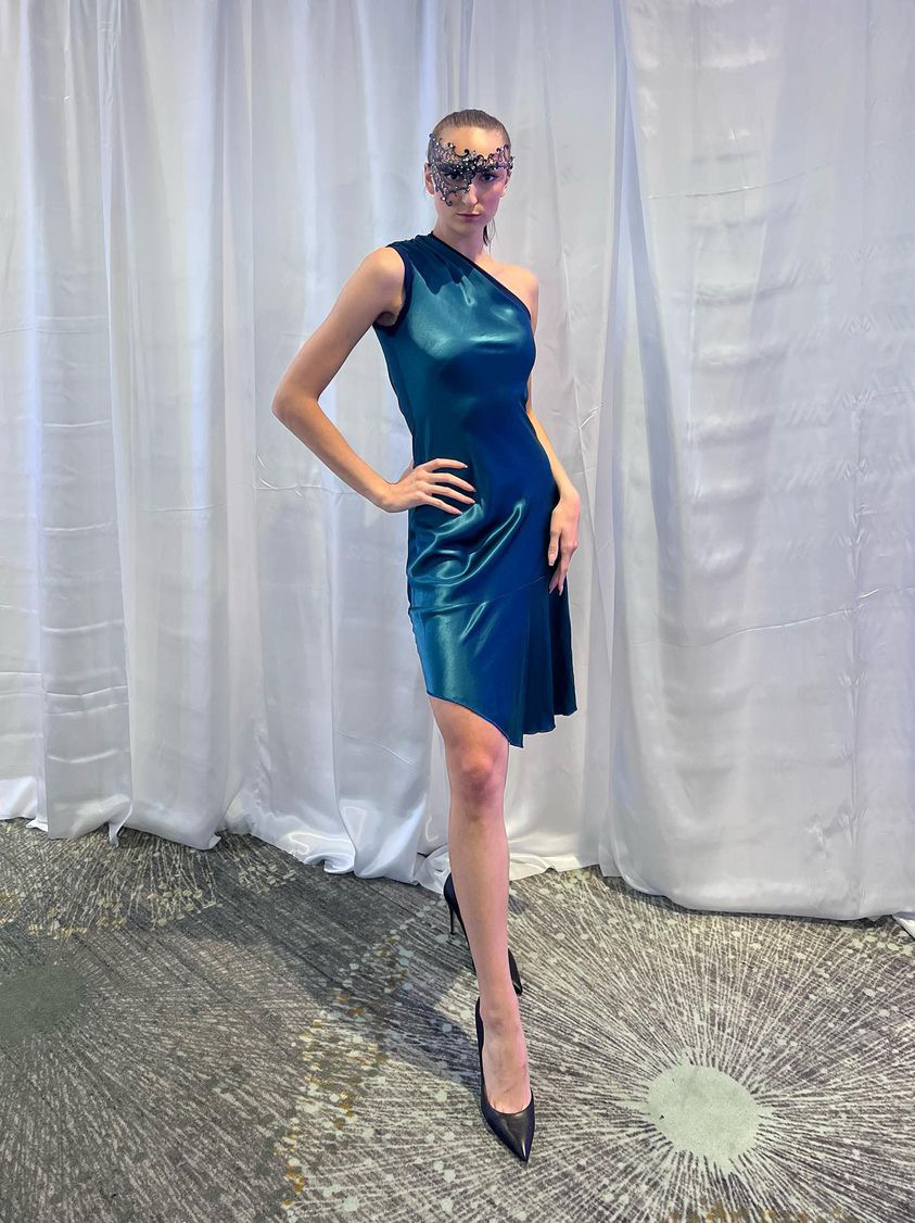 Teal Tease One Shoulder Mini
