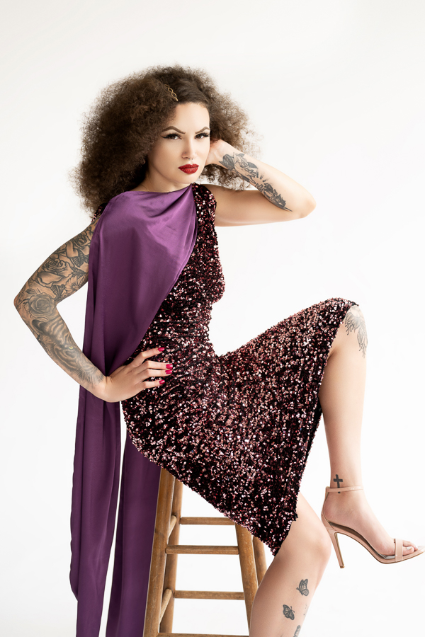 Backless Flapper Inspired Dress with Long Purple Sash