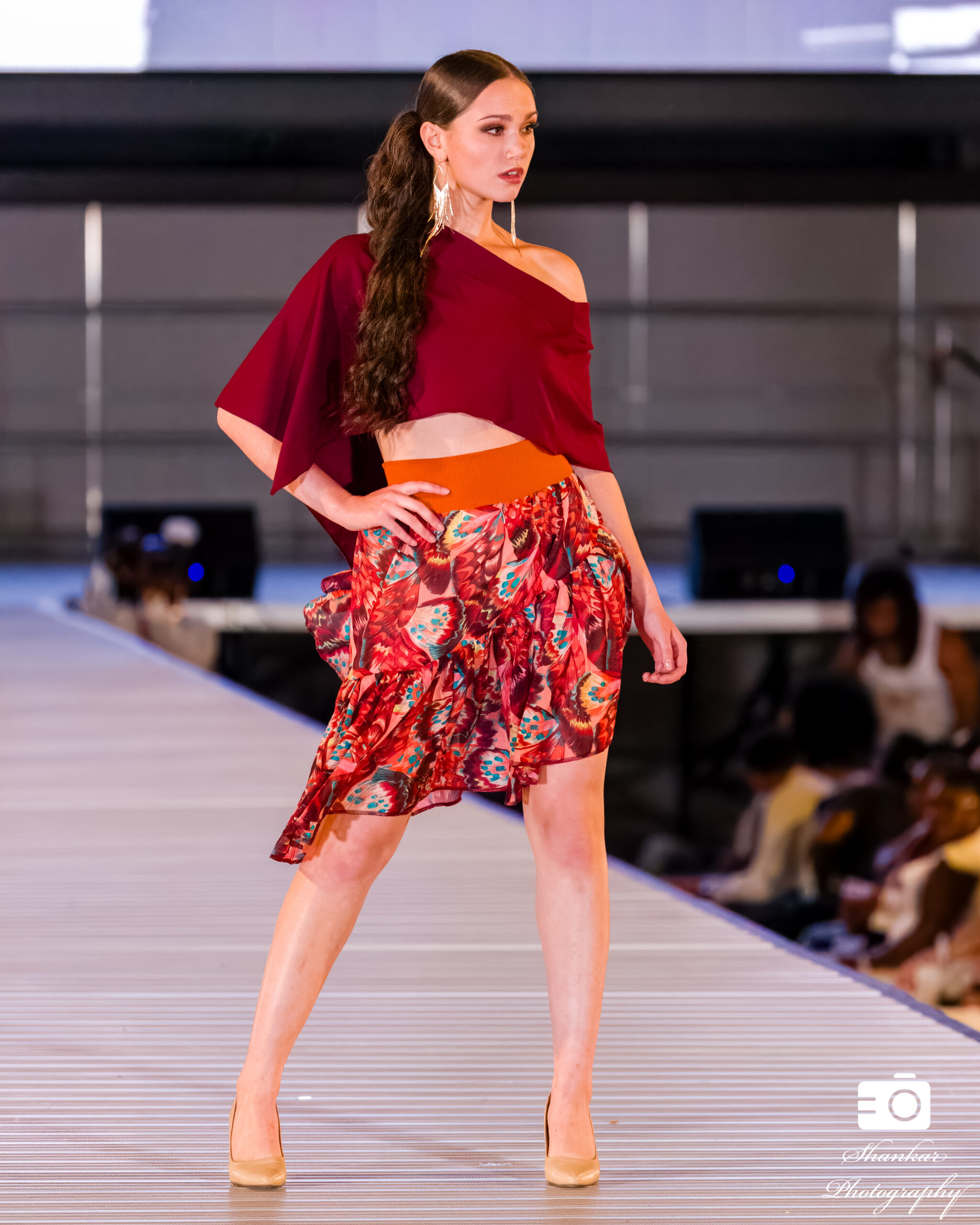 Cranberry One Shoulder and Butterlfy Flow Skirt