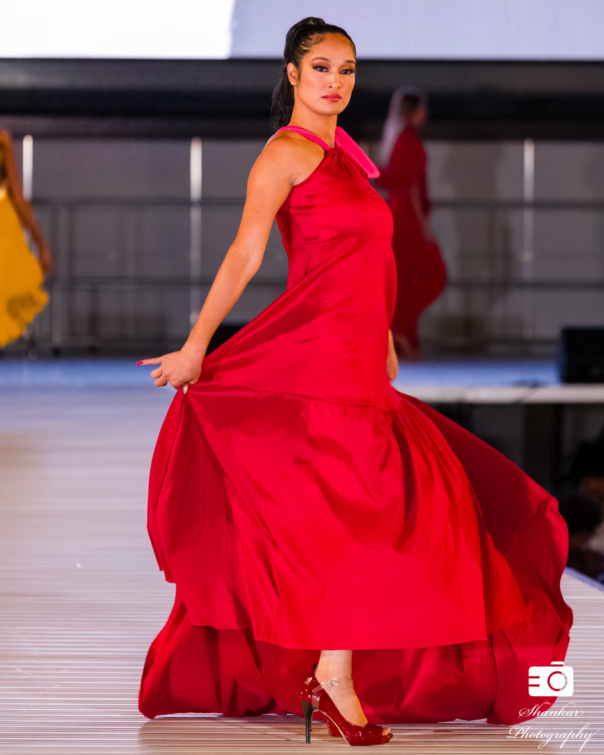 Long Red A-line Flow Dress