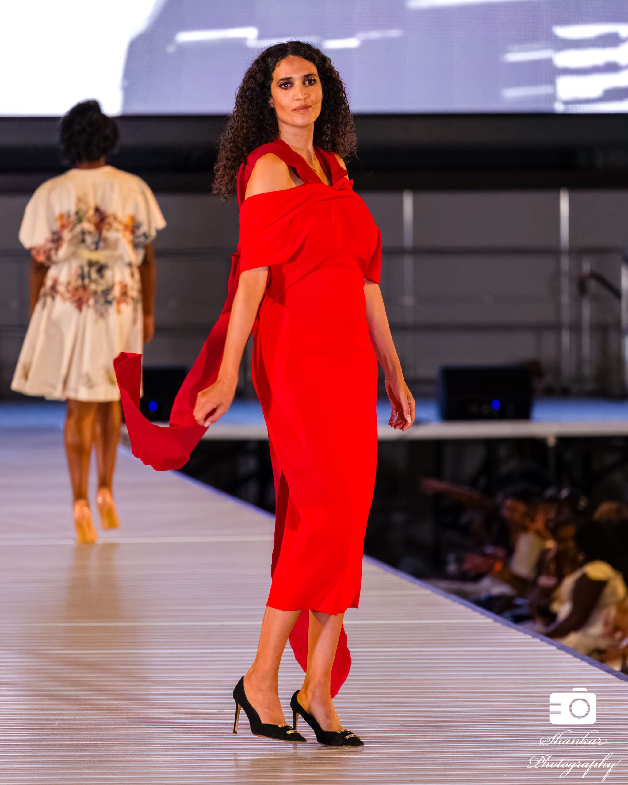 Red Off Shoulder Sheath