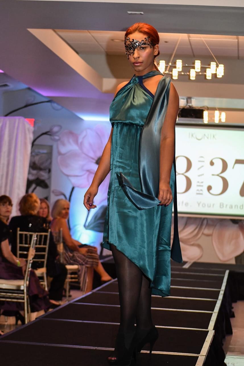 Teal Bare Shoulder with Neck Sash Dress