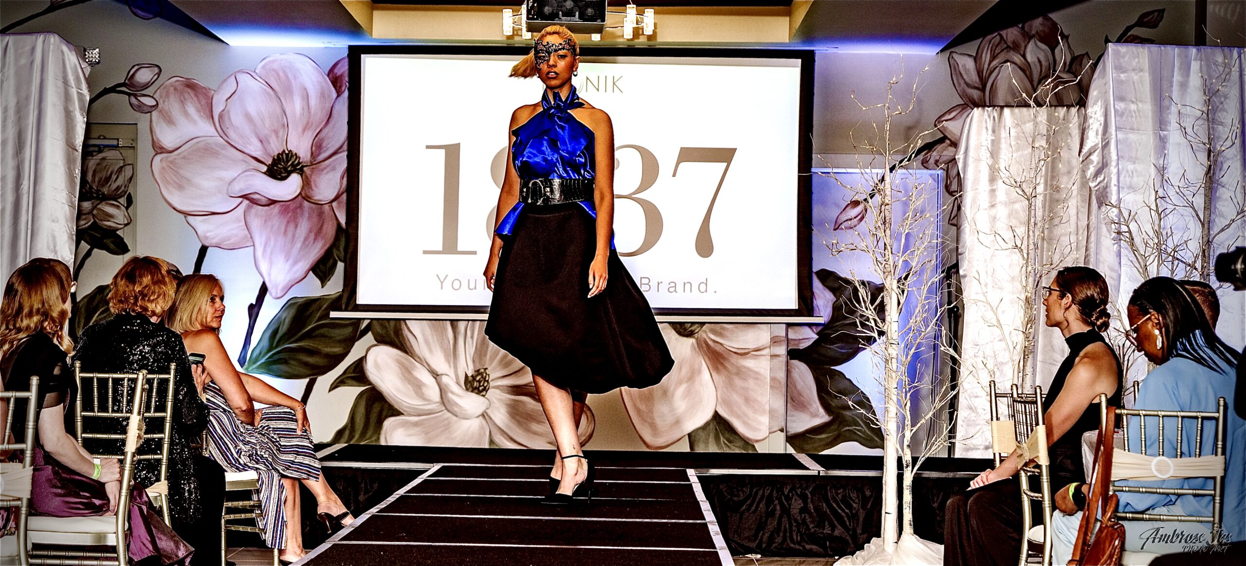 Blue and Black Halter Blouse and Asymmetrical Skirt